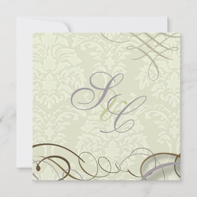 Lilac/Rollen/Swooshes/Elfenbein Einladung (Vorderseite)