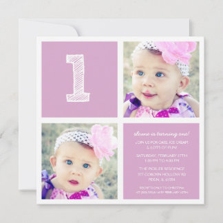 Lilac Room für Squares Erstes Geburtstagsparty-Fot Einladung