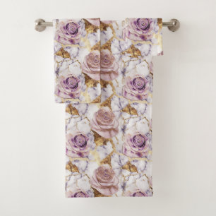 Lilac-Rose auf antikem Goldmarmor Badhandtuch Set