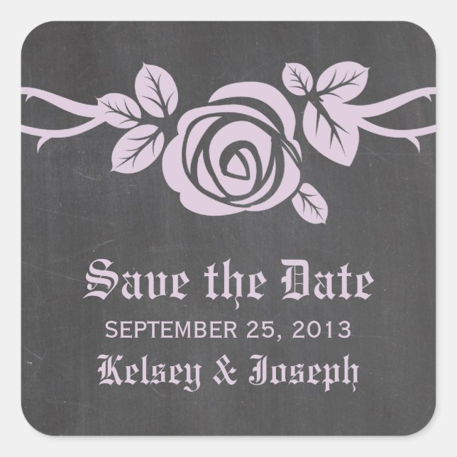 Lilac Rose Chalkboard Save the Date Stickers (Vorderseite)