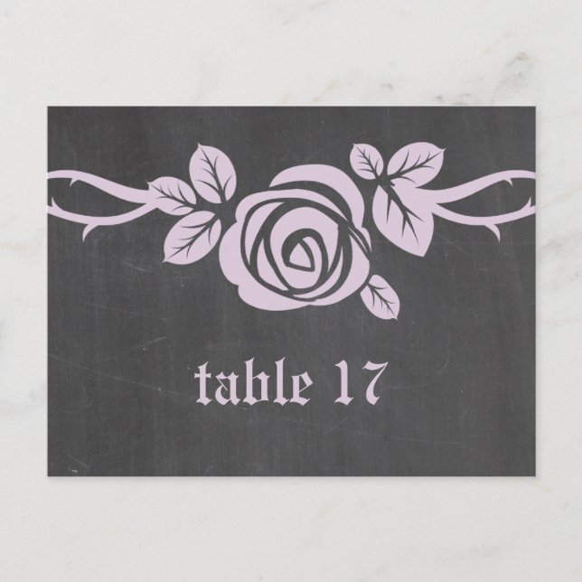 Lilac Rose Chalkboard Tischnummer Postkarte (Vorderseite)
