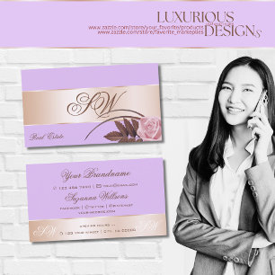 Lilac Rose Gold Decoder Niedliche Blume mit Monogr Visitenkarte