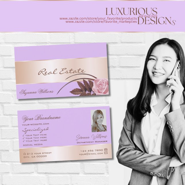 Lilac Rose Goldenes Dekor Schöne Blume mit Foto Visitenkarte (Von Creator hochgeladen)