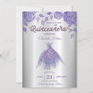 Lilac Rose romantisches Glitzer Kleid Quinceañera Einladung