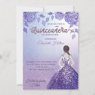 Lilac Rose romantisches Glitzer Kleid Quinceañera Einladung