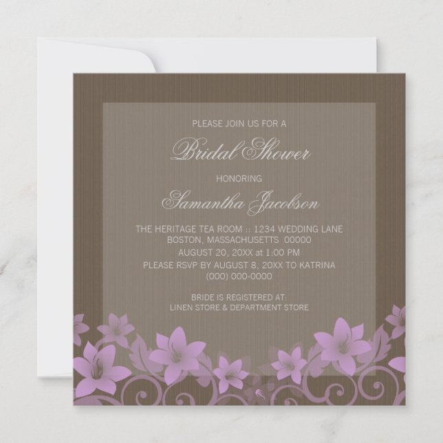 Lilac Rustic Floral Brautparty Einladung (Vorderseite)