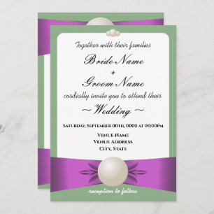 Lilac & Sage Pearl Ribbon Hochzeitsempfang Einladung