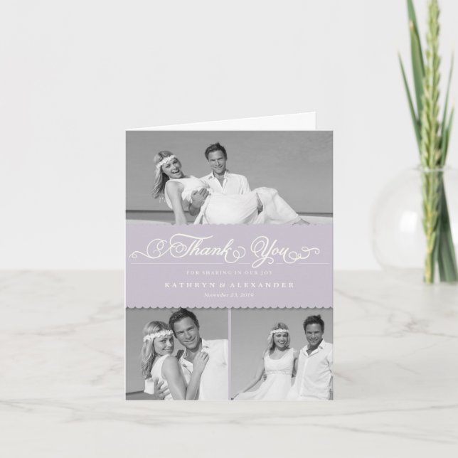 Lilac Scallop Band Romantisches Drehbuch 3 Foto Ho Dankeskarte (Vorderseite)