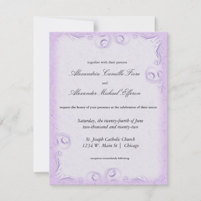 Lilac Scrollwork Formal Hochzeit Einladung (Vorderseite)