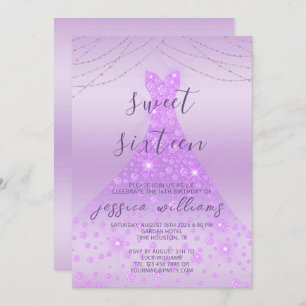 Lilac Sequin Ball Gown & Lights Sweet 16 Geburtsta Einladung