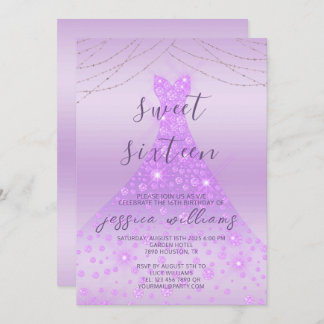 Lilac Sequin Ball Gown & Lights Sweet 16 Geburtsta Einladung