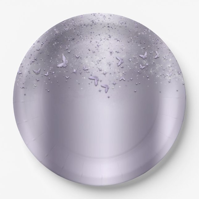 Lilac Shimmer Flutter Butterfly Sweet 16 Party Pappteller (Vorderseite)