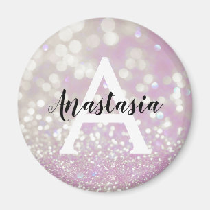 Lilac Shimmer Glitzer Glitzern Monogramm Name Magnet