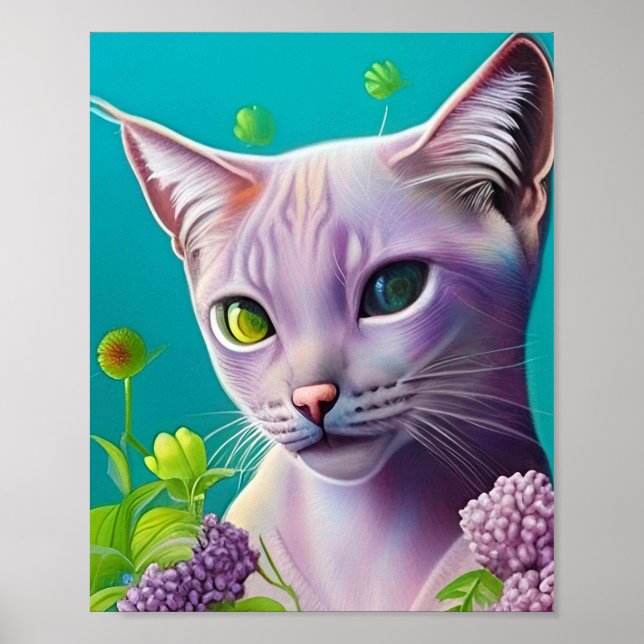 Lilac Siamese cat in Lilac Blume auf Aquamarinen Poster (Vorne)