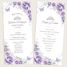 Lilac Silver Floral Quinceanera Order of Events Programm