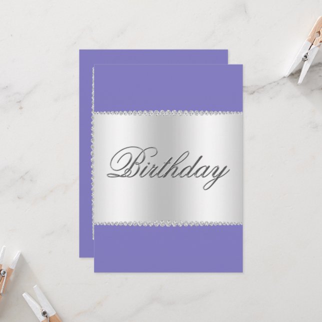 Lilac, Silver & Gemis Einladung zum Geburtstag (Vorderseite/Rückseite Beispiel)