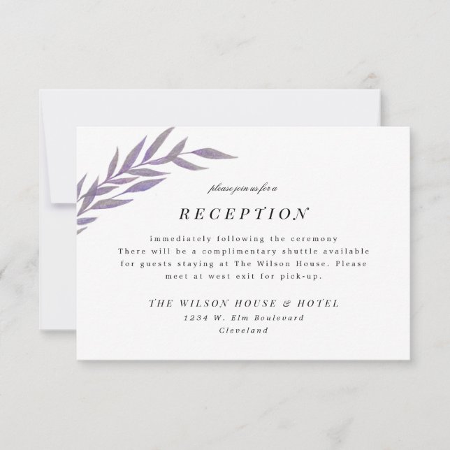 Lilac Simple Branch Wedding Reception Enclosure Ca Save The Date (Vorderseite)
