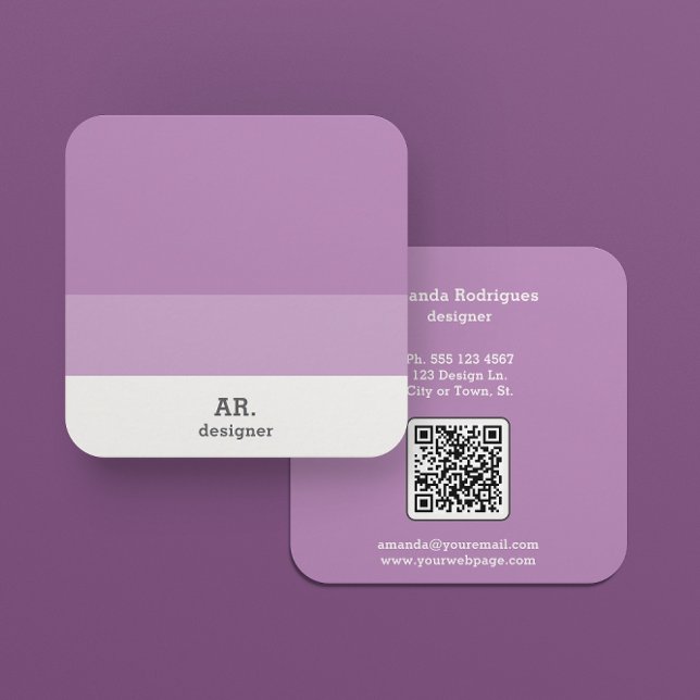Lilac Simple Designer Business Card Quadratische Visitenkarte (Front and back shown. Square card, 2.5 inches. Choose size, corner, and paper style.)