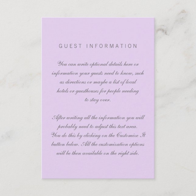Lilac Simple Wedding Insert Card (Vorderseite)