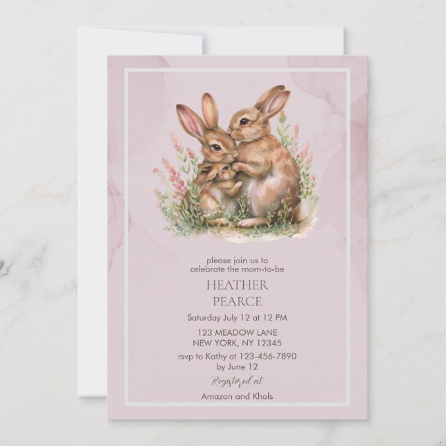 Lilac Spring Bunny Baby Dusche Einladung (Vorderseite)