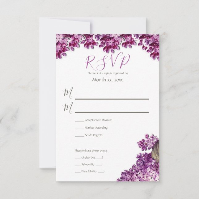 Lilac Spring Garden Wedding RSVP Karte (Vorderseite)
