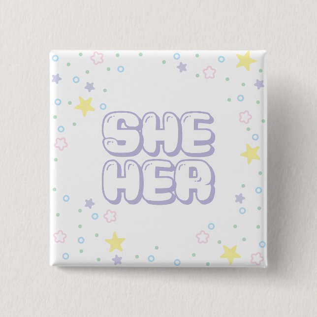 Lilac Star Confetti Sie/Ihre Pronouns Button (Vorderseite)