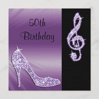Lilac Stiletto & Treble Cleft 50. Geburtstag Einladung