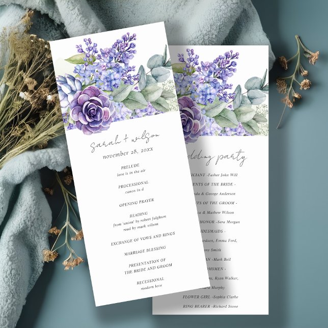 Lilac Succulent Eucalyptus Fauna Wedding Program Einladung (Von Creator hochgeladen)