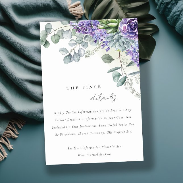 Lilac Succulent Eucalyptus Foliage Hochzeitdetails Begleitkarte (Von Creator hochgeladen)