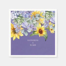 Lilac & Sunflower Wedding Couple Names Serviette