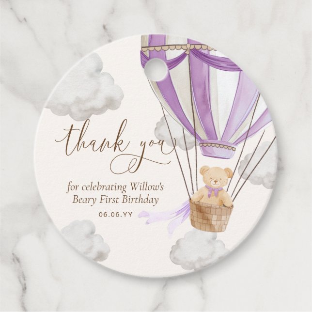 Lilac Teddy Bear Vielen Dank, dass Sie den ersten  Geschenkanhänger (Vorderseite)