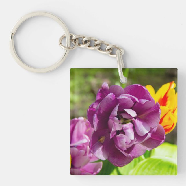 Lilac tulips an einem sonnigen Tag Schlüsselanhänger (Vorderseite)