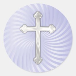 Lilac Twirl Silver Pearl Cross Runder Aufkleber