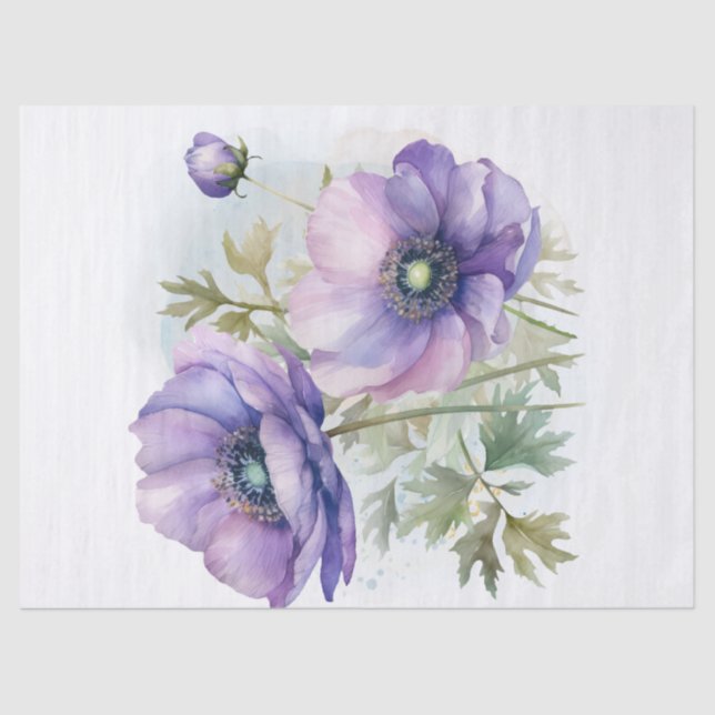 Lilac und Blue Anemone Blume Watercolor Seidenpapier (Vorderseite)