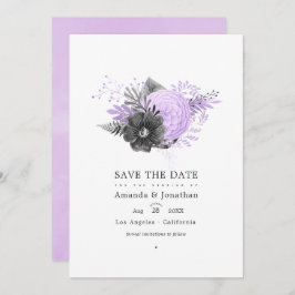 Lilac und Charcoal Floral Wedding Foto Save The Date