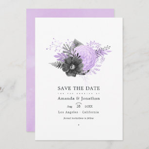 Lilac und Charcoal Floral Wedding Foto Save The Date