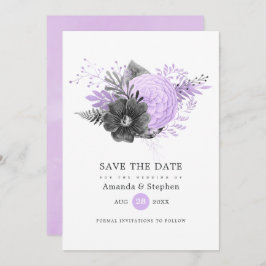 Lilac und Charcoal Floral Wedding Save The Date