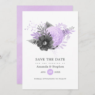 Lilac und Charcoal Floral Wedding Save The Date