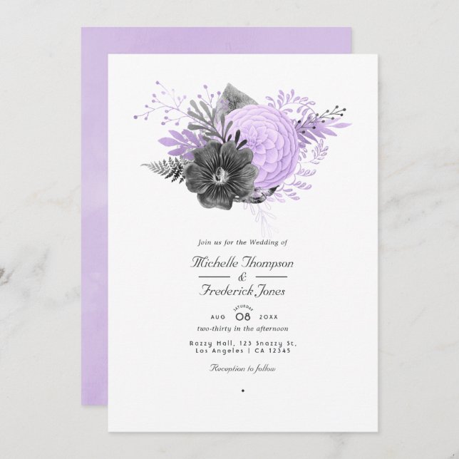 Lilac und Charcoal QR Code UAWG Wedding Einladung (Vorne/Hinten)