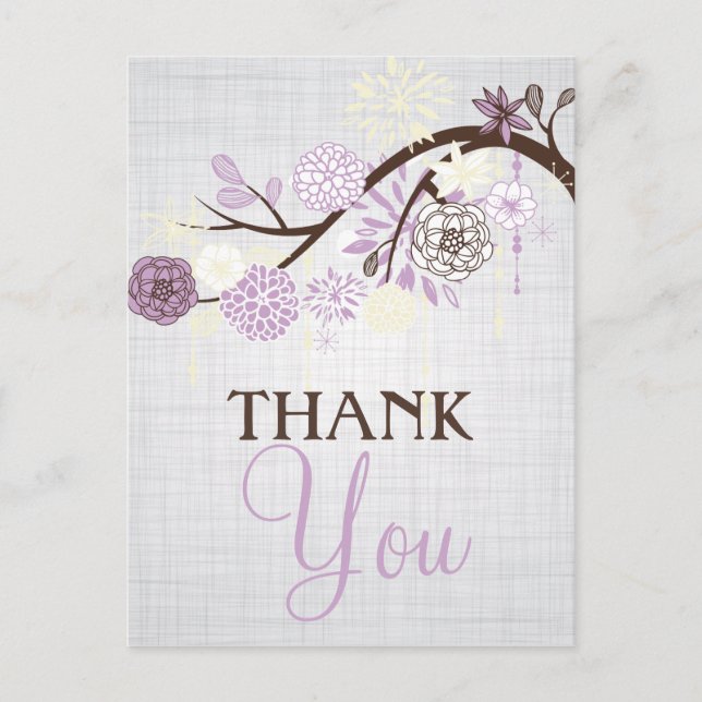 Lilac und Cream Blume Rustikal Danke Post Card Postkarte (Vorderseite)
