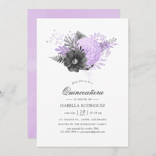 Lilac und die Wasserfarbenflora Quinceañera Einladung