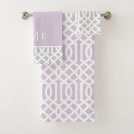 Lilac und Gray Trellis Monogram | Editierbare Farb Badhandtuch Set