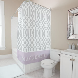 Lilac und Gray Trellis Monogram Editierbare Farb Duschvorhang