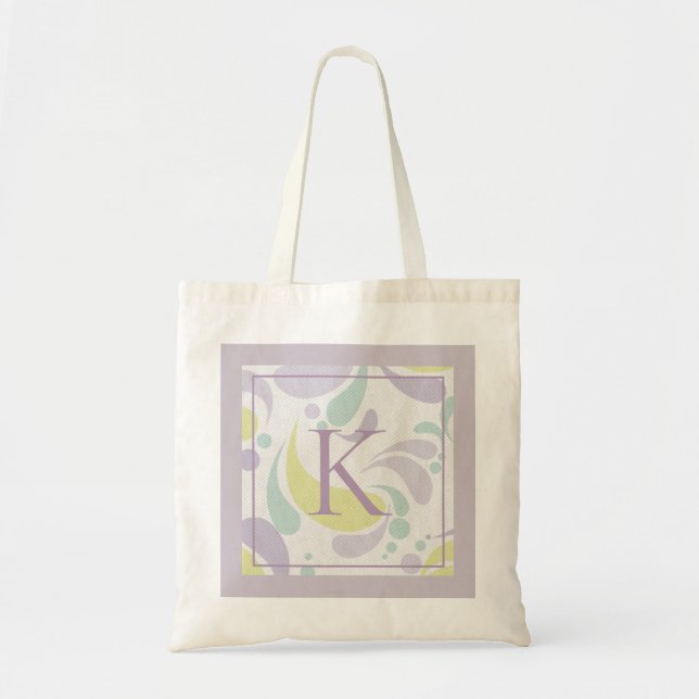 Lilac und Green Pastel Lichtmuster Monogramm Tragetasche (Vorne)