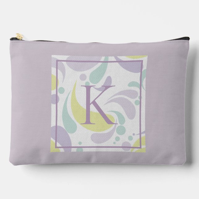 Lilac und Green Pastel Lichtmuster Monogramm Zubehörtasche (Vorderseite)