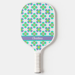 Lilac- und Green-Retro-Blumenmuster Pickleball Schläger