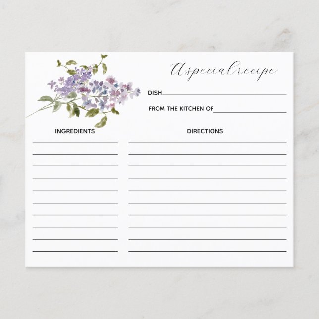 Lilac- und Lavendelrezeptkarte (Vorderseite)