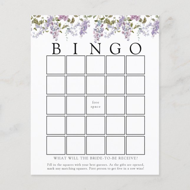 Lilac und Lavender Baby Bingo Game Card (Vorderseite)