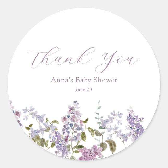 Lilac und Lavender Danke, Baby Dusche Runder Aufkleber (Vorderseite)