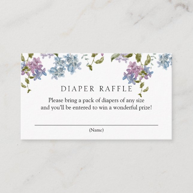 Lilac und Lavender Diaper Raffle Baby Dusche Begleitkarte (Vorderseite)